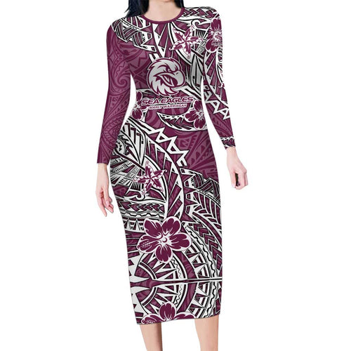 Personalised Manly Warringah Sea Eagles Family Matching Long Sleeve Bodycon Dress and Hawaiian Shirt Polynesian Tribal Pattern With Rugby Sea Eagle Mascot Art