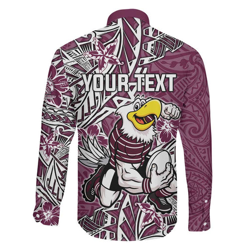 Personalised Manly Warringah Sea Eagles Family Matching Mermaid Dress and Hawaiian Shirt Polynesian Tribal Pattern With Rugby Sea Eagle Mascot Art