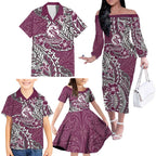 Personalised Manly Warringah Sea Eagles Family Matching Off The Shoulder Long Sleeve Dress and Hawaiian Shirt Polynesian Tribal Pattern With Rugby Sea Eagle Mascot Art