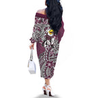 Personalised Manly Warringah Sea Eagles Family Matching Off The Shoulder Long Sleeve Dress and Hawaiian Shirt Polynesian Tribal Pattern With Rugby Sea Eagle Mascot Art