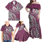 Personalised Manly Warringah Sea Eagles Family Matching Off Shoulder Maxi Dress and Hawaiian Shirt Polynesian Tribal Pattern With Rugby Sea Eagle Mascot Art