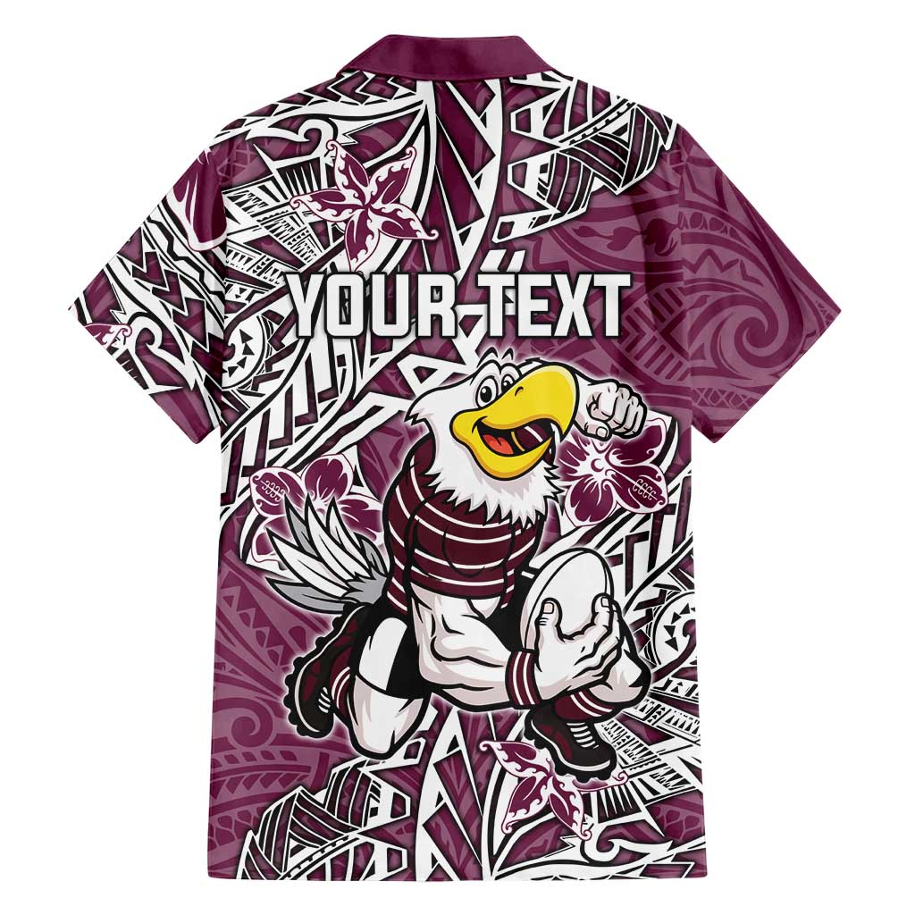 Personalised Manly Warringah Sea Eagles Family Matching Off Shoulder Maxi Dress and Hawaiian Shirt Polynesian Tribal Pattern With Rugby Sea Eagle Mascot Art