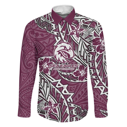 Personalised Manly Warringah Sea Eagles Family Matching Off Shoulder Maxi Dress and Hawaiian Shirt Polynesian Tribal Pattern With Rugby Sea Eagle Mascot Art