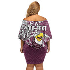 Personalised Manly Warringah Sea Eagles Family Matching Off Shoulder Short Dress and Hawaiian Shirt Polynesian Tribal Pattern With Rugby Sea Eagle Mascot Art