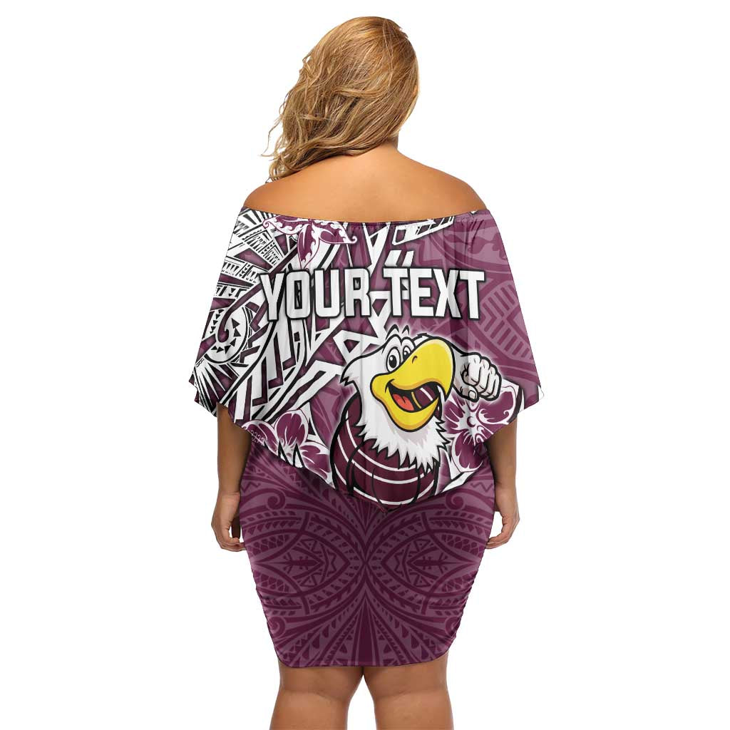 Personalised Manly Warringah Sea Eagles Family Matching Off Shoulder Short Dress and Hawaiian Shirt Polynesian Tribal Pattern With Rugby Sea Eagle Mascot Art