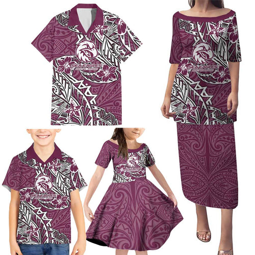 Personalised Manly Warringah Sea Eagles Family Matching Puletasi and Hawaiian Shirt Polynesian Tribal Pattern With Rugby Sea Eagle Mascot Art
