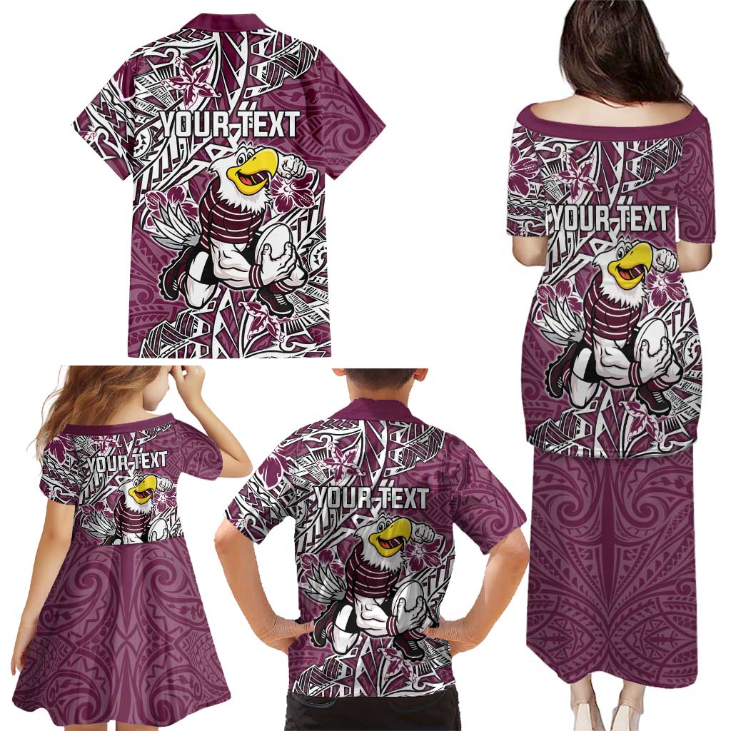 Personalised Manly Warringah Sea Eagles Family Matching Puletasi and Hawaiian Shirt Polynesian Tribal Pattern With Rugby Sea Eagle Mascot Art