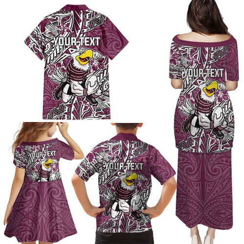 Personalised Manly Warringah Sea Eagles Family Matching Puletasi and Hawaiian Shirt Polynesian Tribal Pattern With Rugby Sea Eagle Mascot Art