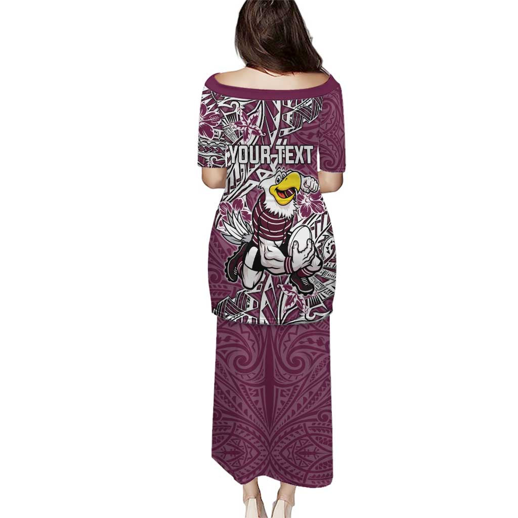Personalised Manly Warringah Sea Eagles Family Matching Puletasi and Hawaiian Shirt Polynesian Tribal Pattern With Rugby Sea Eagle Mascot Art