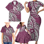 Personalised Manly Warringah Sea Eagles Family Matching Short Sleeve Bodycon Dress and Hawaiian Shirt Polynesian Tribal Pattern With Rugby Sea Eagle Mascot Art