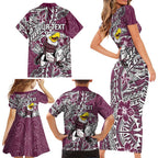Personalised Manly Warringah Sea Eagles Family Matching Short Sleeve Bodycon Dress and Hawaiian Shirt Polynesian Tribal Pattern With Rugby Sea Eagle Mascot Art
