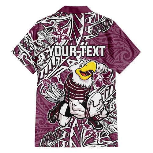 Personalised Manly Warringah Sea Eagles Family Matching Short Sleeve Bodycon Dress and Hawaiian Shirt Polynesian Tribal Pattern With Rugby Sea Eagle Mascot Art