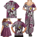 Personalised Manly Warringah Sea Eagles Family Matching Summer Maxi Dress and Hawaiian Shirt Polynesian Tribal Pattern With Rugby Sea Eagle Mascot Art