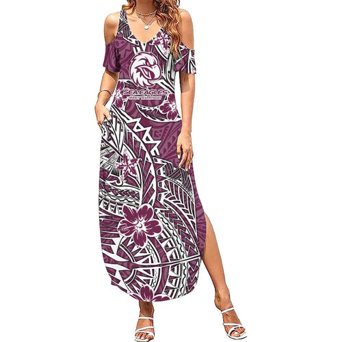 Personalised Manly Warringah Sea Eagles Family Matching Summer Maxi Dress and Hawaiian Shirt Polynesian Tribal Pattern With Rugby Sea Eagle Mascot Art