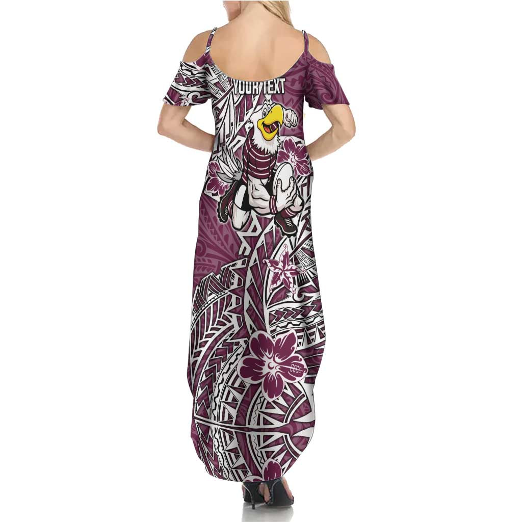Personalised Manly Warringah Sea Eagles Family Matching Summer Maxi Dress and Hawaiian Shirt Polynesian Tribal Pattern With Rugby Sea Eagle Mascot Art