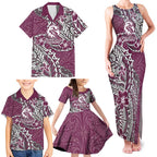 Personalised Manly Warringah Sea Eagles Family Matching Tank Maxi Dress and Hawaiian Shirt Polynesian Tribal Pattern With Rugby Sea Eagle Mascot Art