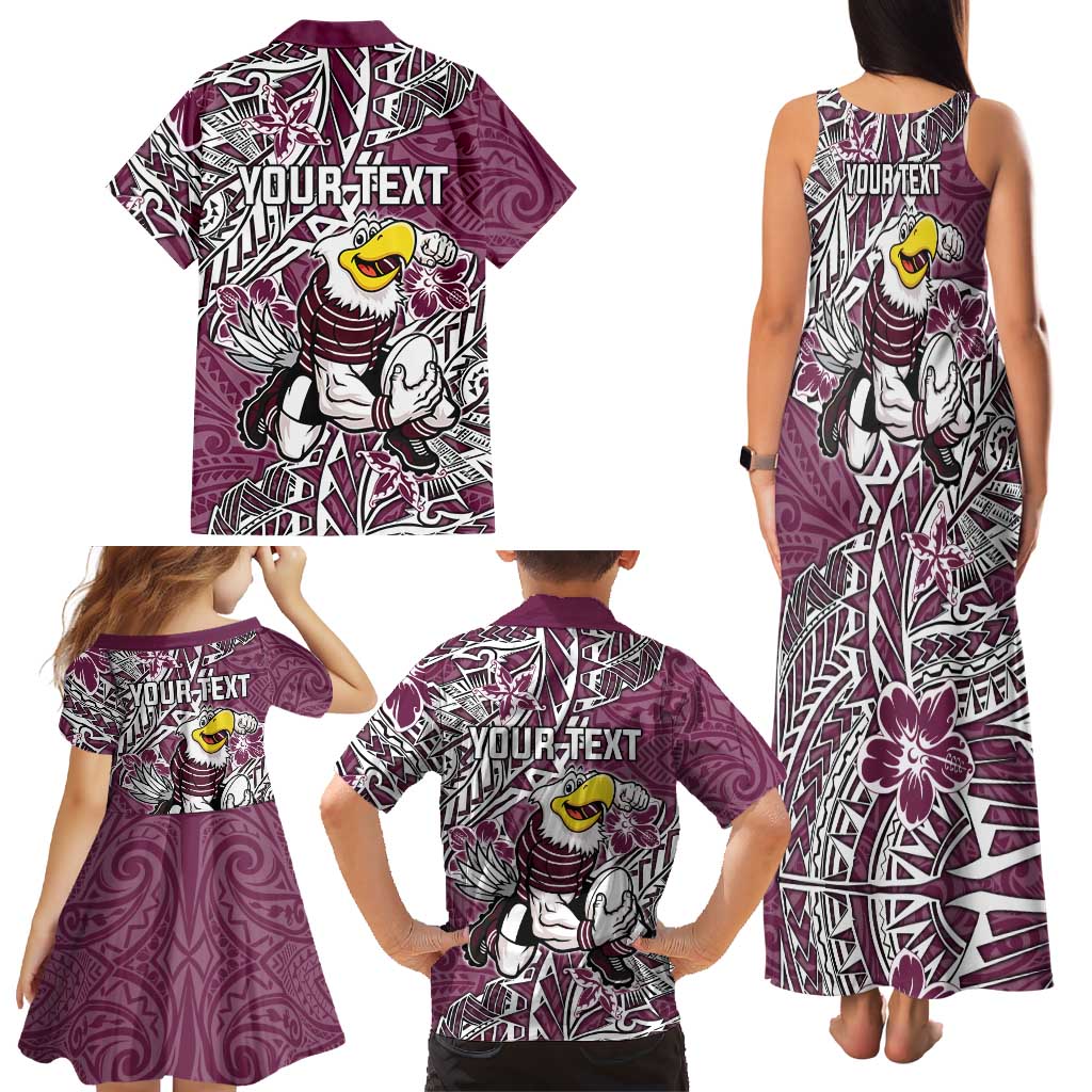 Personalised Manly Warringah Sea Eagles Family Matching Tank Maxi Dress and Hawaiian Shirt Polynesian Tribal Pattern With Rugby Sea Eagle Mascot Art