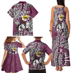 Personalised Manly Warringah Sea Eagles Family Matching Tank Maxi Dress and Hawaiian Shirt Polynesian Tribal Pattern With Rugby Sea Eagle Mascot Art