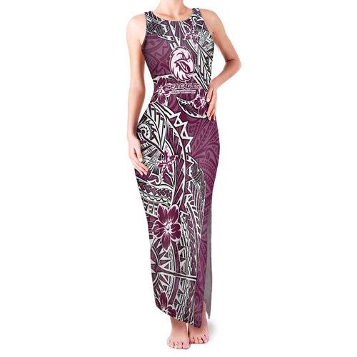 Personalised Manly Warringah Sea Eagles Family Matching Tank Maxi Dress and Hawaiian Shirt Polynesian Tribal Pattern With Rugby Sea Eagle Mascot Art
