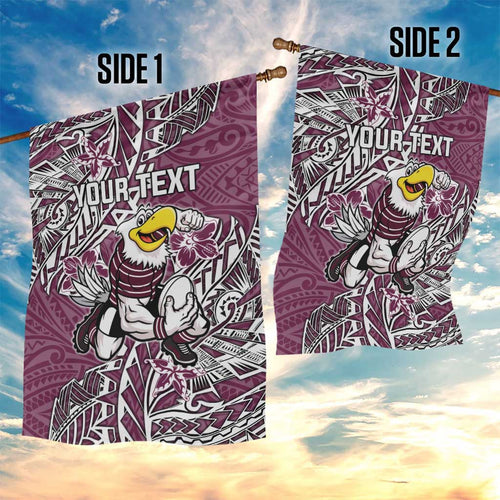 Personalised Manly Warringah Sea Eagles Garden Flag Polynesian Tribal Pattern With Rugby Sea Eagle Mascot Art