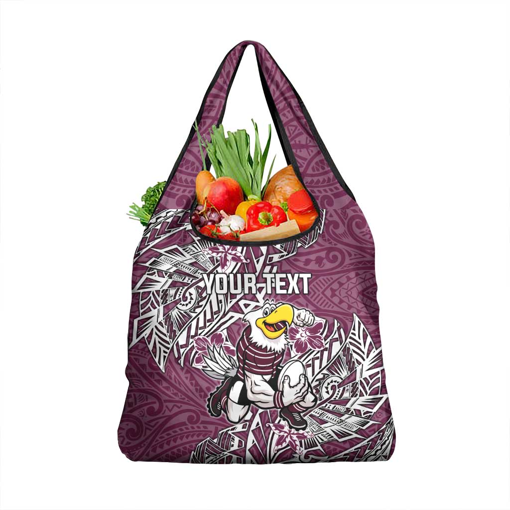 Personalised Manly Warringah Sea Eagles Grocery Bag Polynesian Tribal Pattern With Rugby Sea Eagle Mascot Art