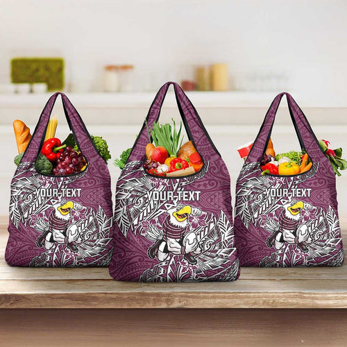 Personalised Manly Warringah Sea Eagles Grocery Bag Polynesian Tribal Pattern With Rugby Sea Eagle Mascot Art