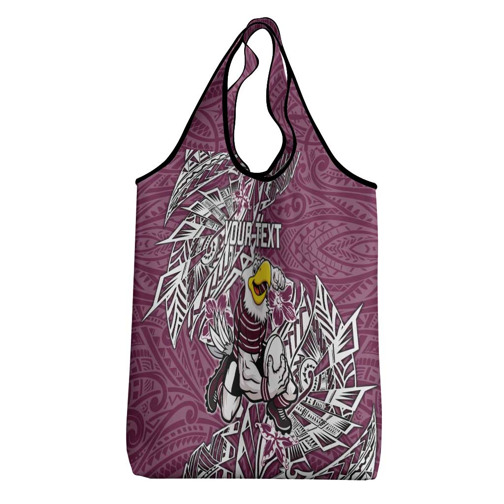 Personalised Manly Warringah Sea Eagles Grocery Bag Polynesian Tribal Pattern With Rugby Sea Eagle Mascot Art