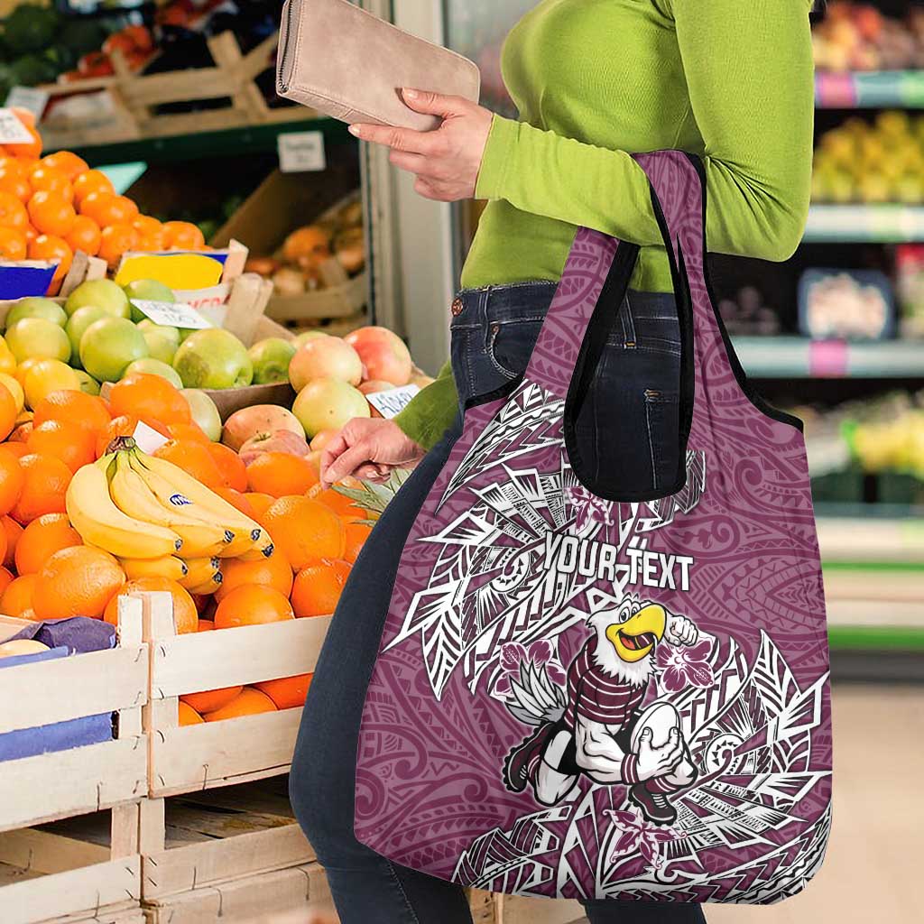 Personalised Manly Warringah Sea Eagles Grocery Bag Polynesian Tribal Pattern With Rugby Sea Eagle Mascot Art