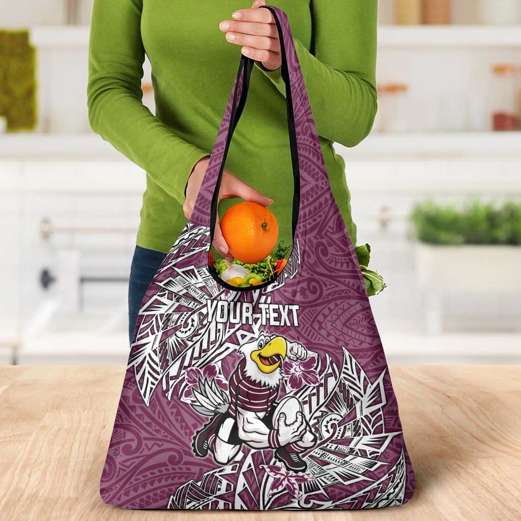 Personalised Manly Warringah Sea Eagles Grocery Bag Polynesian Tribal Pattern With Rugby Sea Eagle Mascot Art