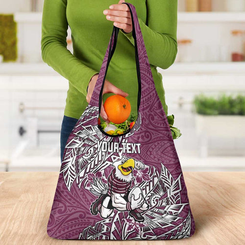 Personalised Manly Warringah Sea Eagles Grocery Bag Polynesian Tribal Pattern With Rugby Sea Eagle Mascot Art