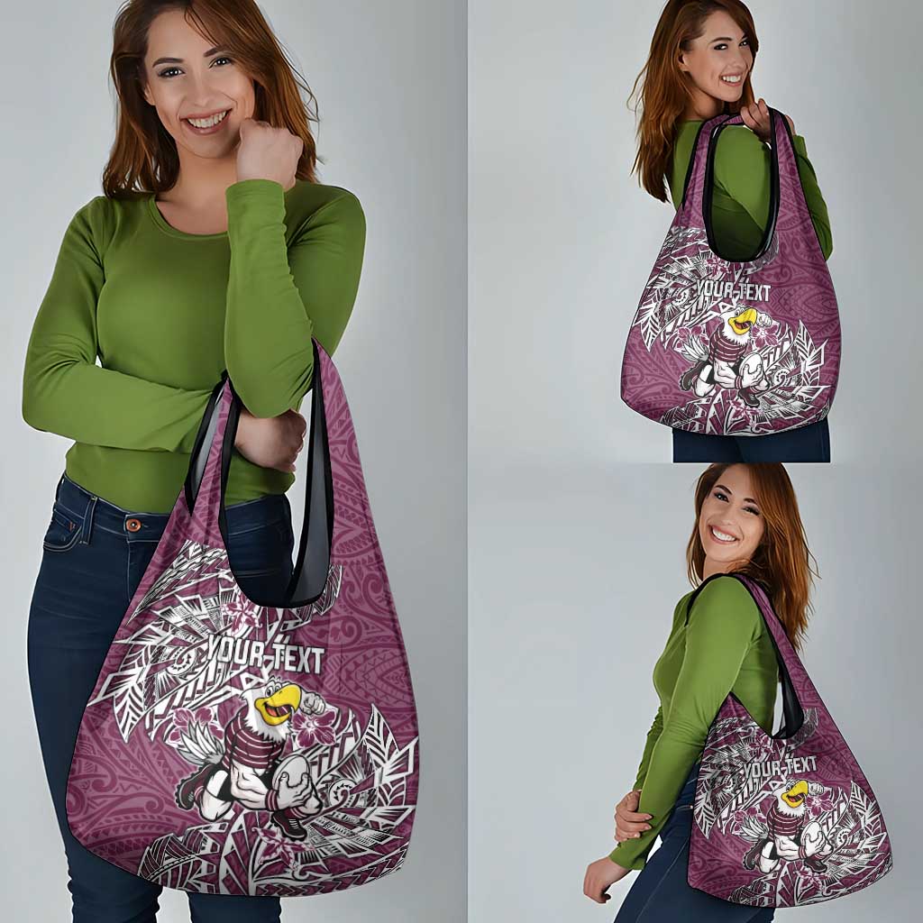 Personalised Manly Warringah Sea Eagles Grocery Bag Polynesian Tribal Pattern With Rugby Sea Eagle Mascot Art