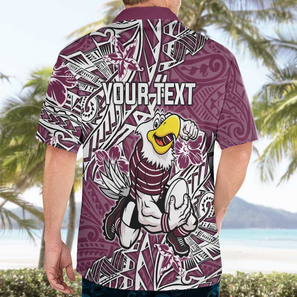 Personalised Manly Warringah Sea Eagles Hawaiian Shirt Polynesian Tribal Pattern With Rugby Sea Eagle Mascot Art