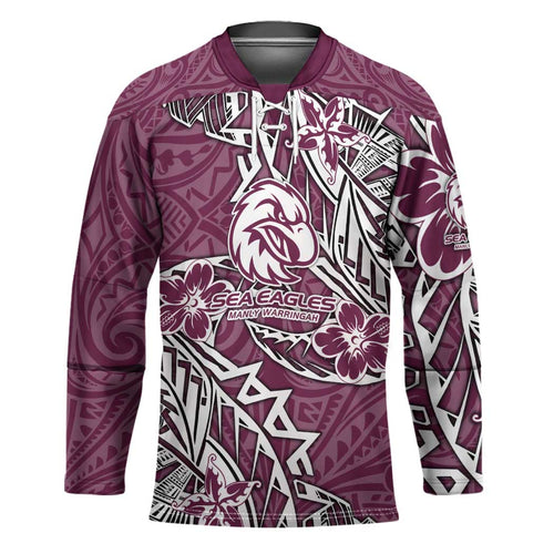Personalised Manly Warringah Sea Eagles Hockey Jersey Polynesian Tribal Pattern With Rugby Sea Eagle Mascot Art