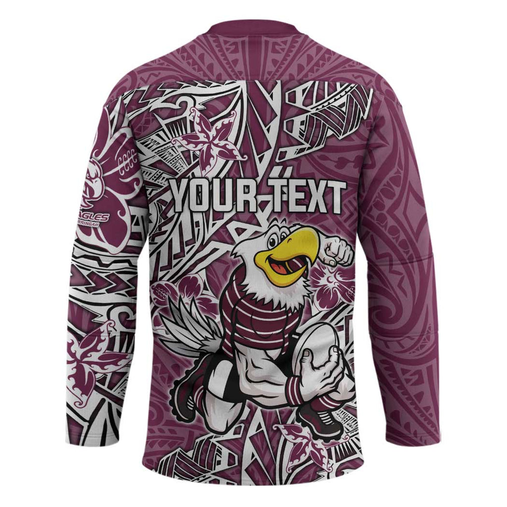 Personalised Manly Warringah Sea Eagles Hockey Jersey Polynesian Tribal Pattern With Rugby Sea Eagle Mascot Art
