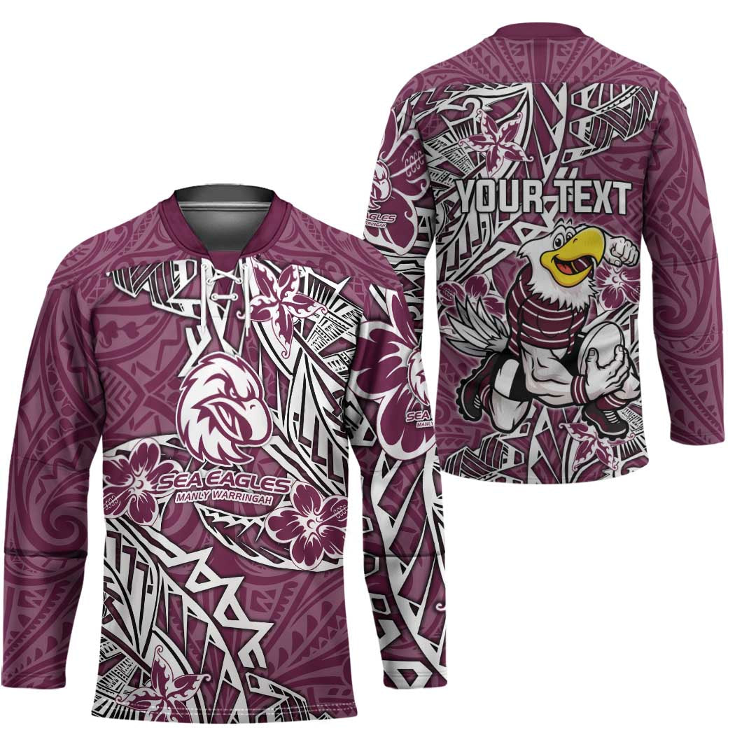 Personalised Manly Warringah Sea Eagles Hockey Jersey Polynesian Tribal Pattern With Rugby Sea Eagle Mascot Art