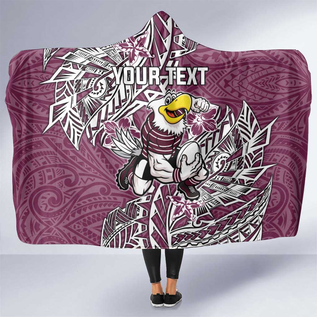 Personalised Manly Warringah Sea Eagles Hooded Blanket Polynesian Tribal Pattern With Rugby Sea Eagle Mascot Art