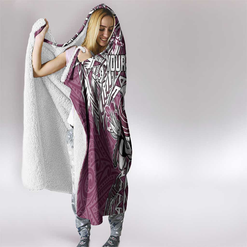 Personalised Manly Warringah Sea Eagles Hooded Blanket Polynesian Tribal Pattern With Rugby Sea Eagle Mascot Art