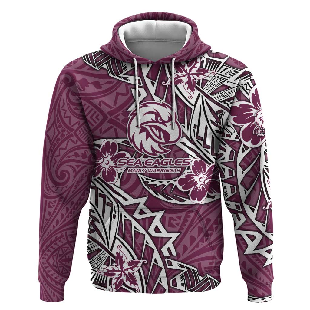 Personalised Manly Warringah Sea Eagles Hoodie Polynesian Tribal Pattern With Rugby Sea Eagle Mascot Art