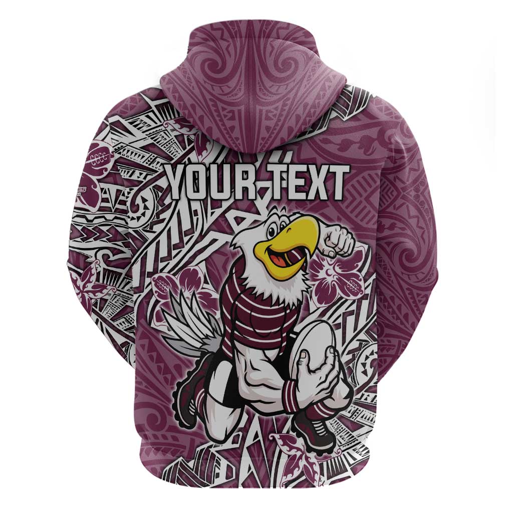 Personalised Manly Warringah Sea Eagles Hoodie Polynesian Tribal Pattern With Rugby Sea Eagle Mascot Art
