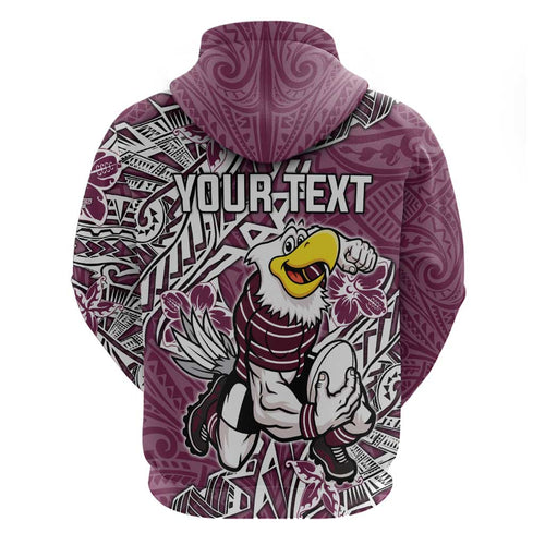 Personalised Manly Warringah Sea Eagles Hoodie Polynesian Tribal Pattern With Rugby Sea Eagle Mascot Art
