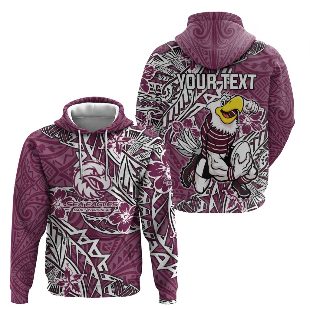 Personalised Manly Warringah Sea Eagles Hoodie Polynesian Tribal Pattern With Rugby Sea Eagle Mascot Art