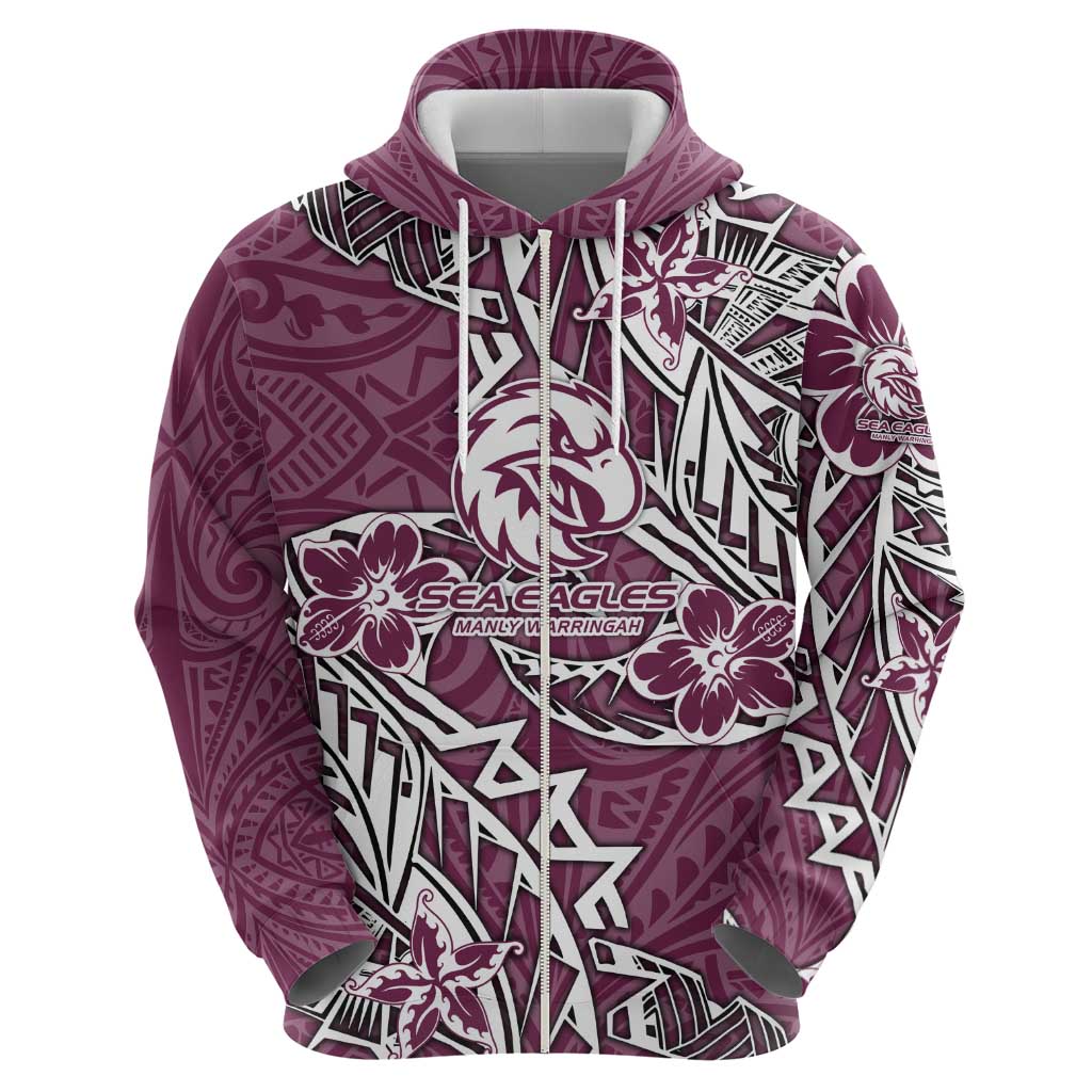 Personalised Manly Warringah Sea Eagles Hoodie Polynesian Tribal Pattern With Rugby Sea Eagle Mascot Art