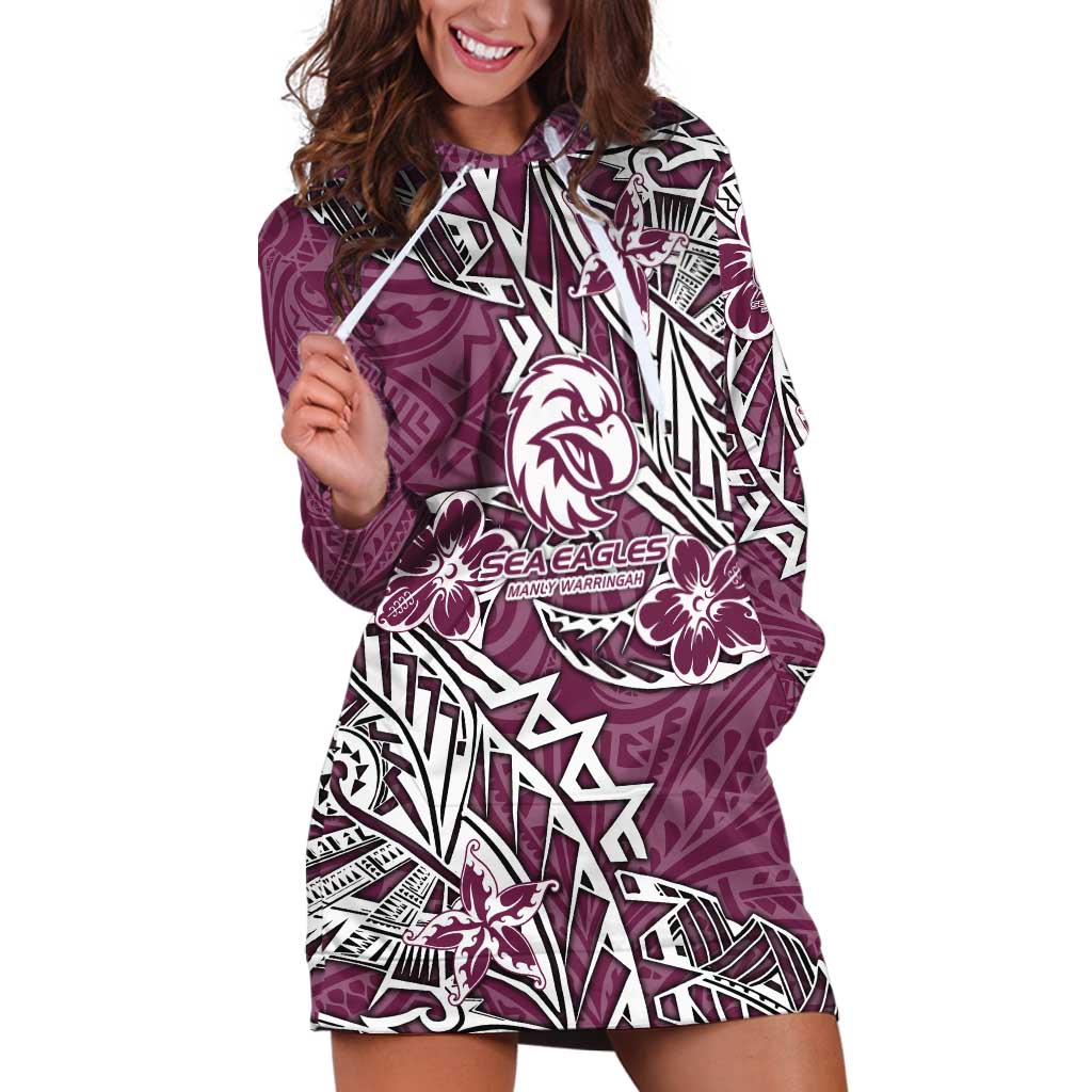 Personalised Manly Warringah Sea Eagles Hoodie Dress Polynesian Tribal Pattern With Rugby Sea Eagle Mascot Art