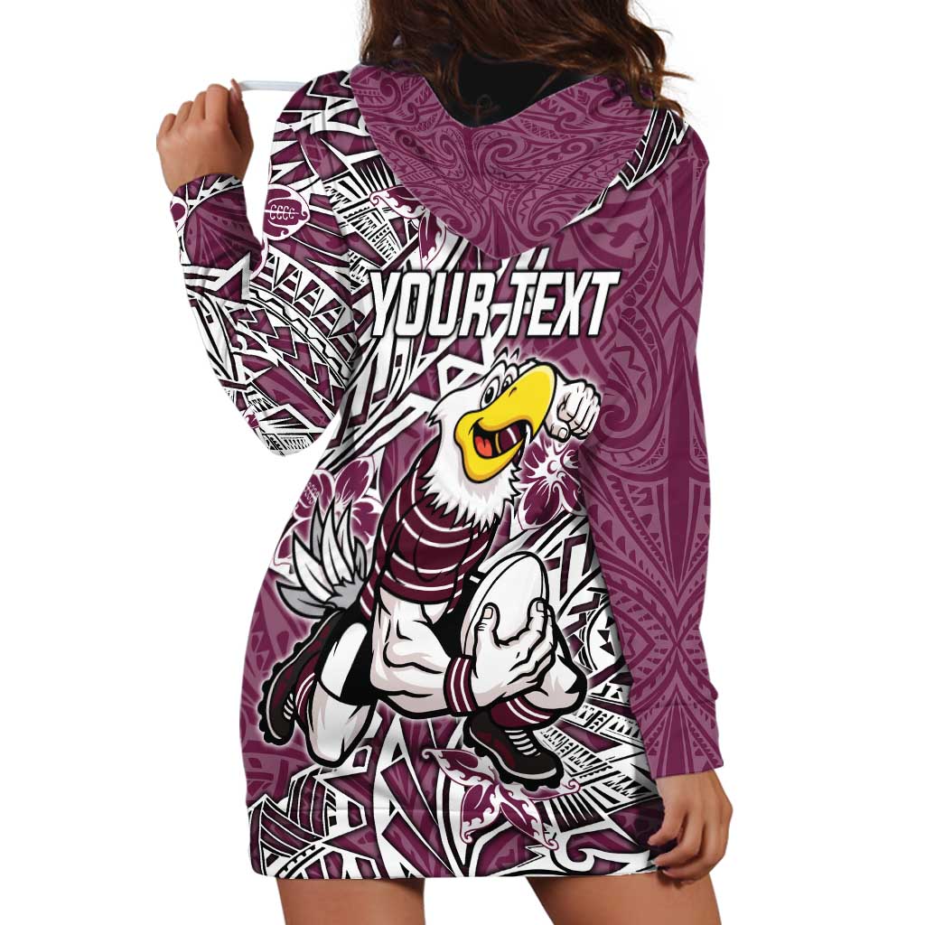 Personalised Manly Warringah Sea Eagles Hoodie Dress Polynesian Tribal Pattern With Rugby Sea Eagle Mascot Art