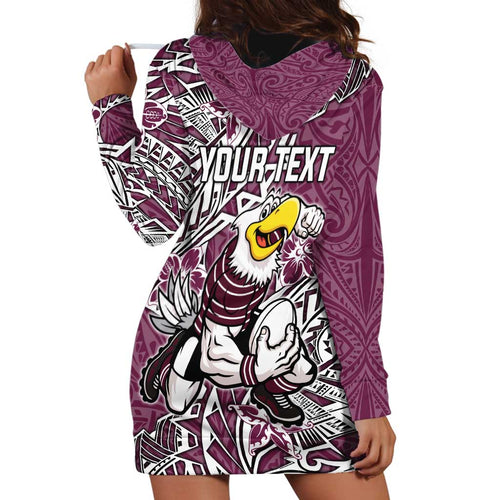 Personalised Manly Warringah Sea Eagles Hoodie Dress Polynesian Tribal Pattern With Rugby Sea Eagle Mascot Art