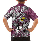 Personalised Manly Warringah Sea Eagles Kid Hawaiian Shirt Polynesian Tribal Pattern With Rugby Sea Eagle Mascot Art