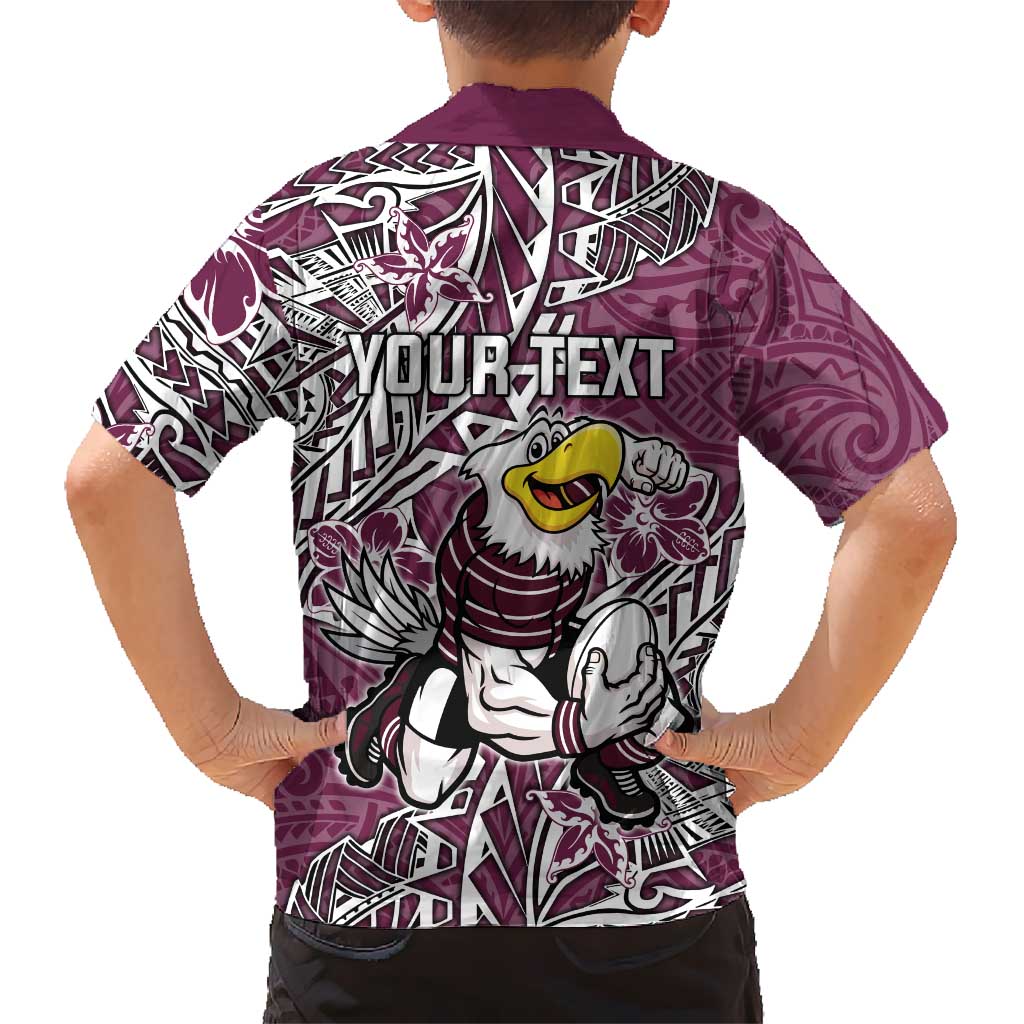 Personalised Manly Warringah Sea Eagles Kid Hawaiian Shirt Polynesian Tribal Pattern With Rugby Sea Eagle Mascot Art