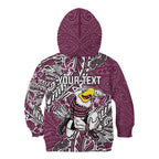 Personalised Manly Warringah Sea Eagles Kid Hoodie Polynesian Tribal Pattern With Rugby Sea Eagle Mascot Art