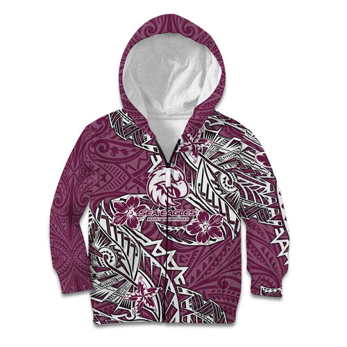 Personalised Manly Warringah Sea Eagles Kid Hoodie Polynesian Tribal Pattern With Rugby Sea Eagle Mascot Art