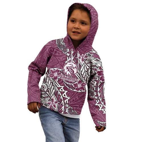 Personalised Manly Warringah Sea Eagles Kid Hoodie Polynesian Tribal Pattern With Rugby Sea Eagle Mascot Art